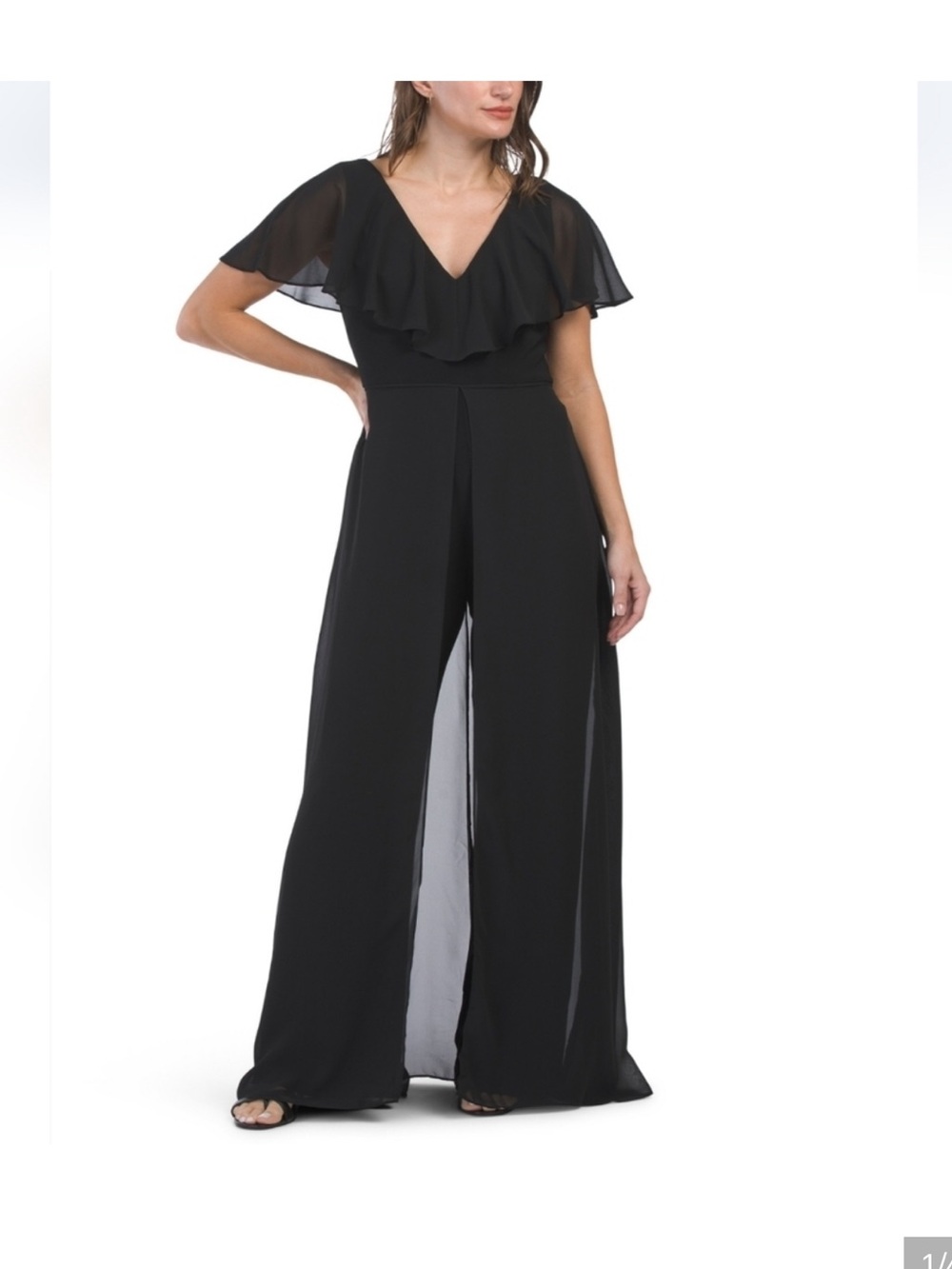Adrianna Papell Black Chiffon Wide Leg Jumpsuit